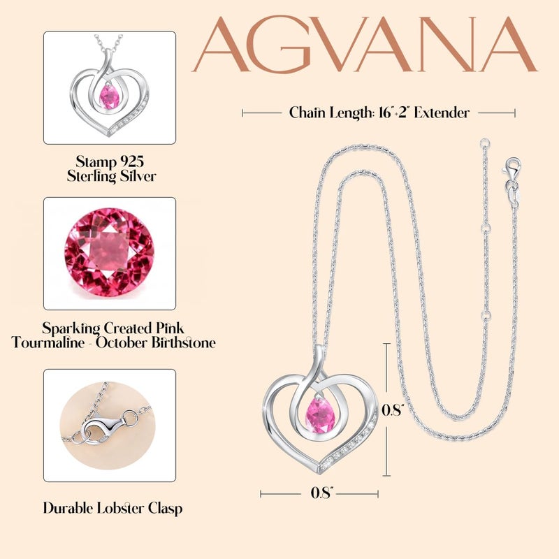 AGVANA October Birthstone Jewelry Pink Tourmaline Necklace for Women Sterling Silver Forever Love Infinity Heart Pendant Necklace Anniversary Birthday Gifts for Women Mom Wife - Image 4